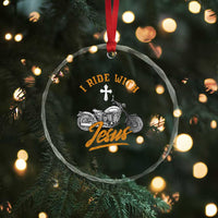 Christian Biker Crystal Glass Ornament I Ride With Jesus Faith Motorcycle TS02