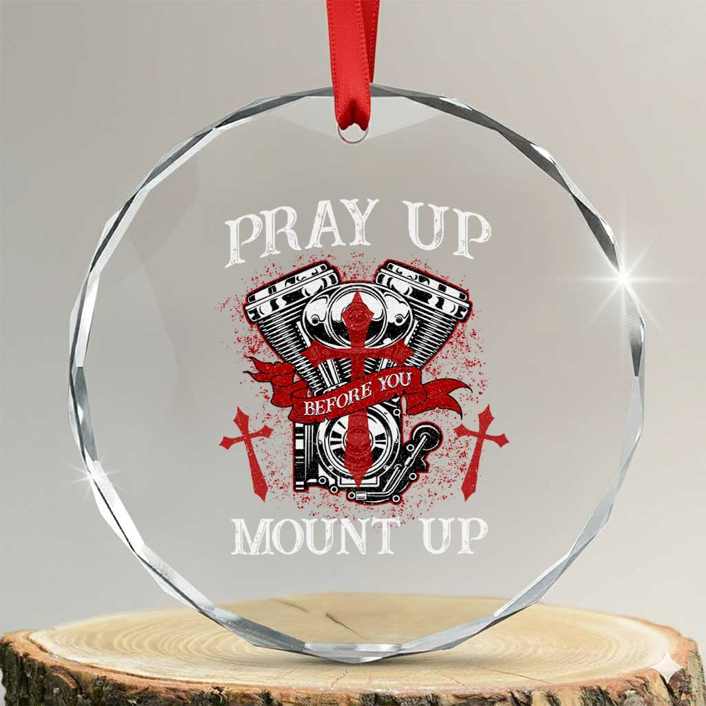 Christian Biker Crystal Glass Ornament Pray Up Before You Mount Up Faith TS02
