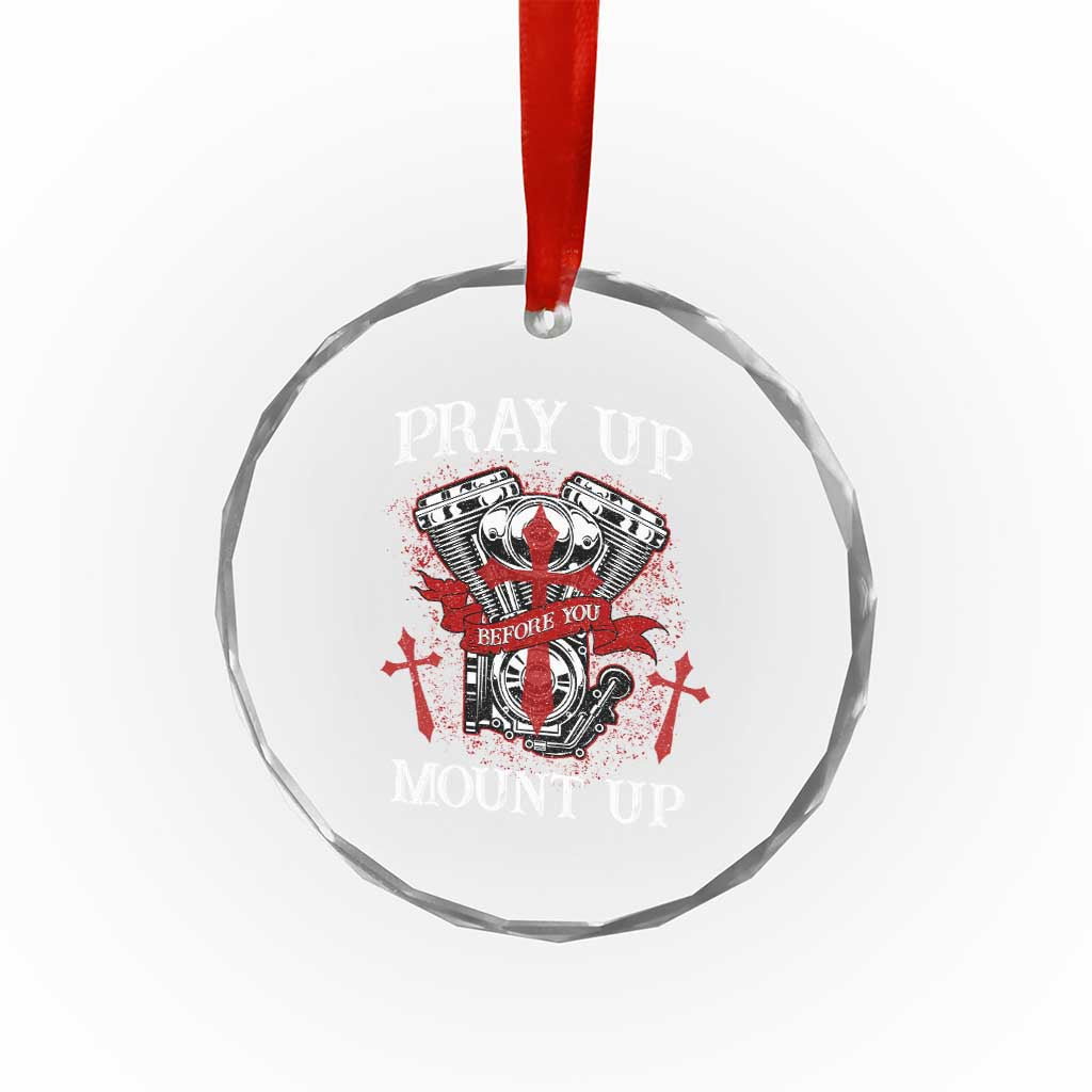 Christian Biker Crystal Glass Ornament Pray Up Before You Mount Up Faith TS02