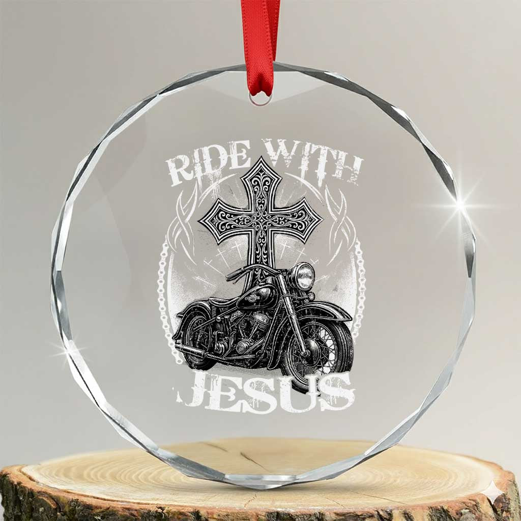Christian Biker Crystal Glass Ornament Ride With Jesus Religious Faith Motorcycle Rider TS11