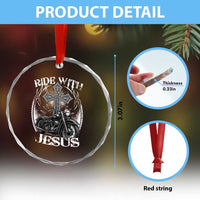 Christian Biker Crystal Glass Ornament Ride With Jesus Religious Faith Motorcycle Rider TS11