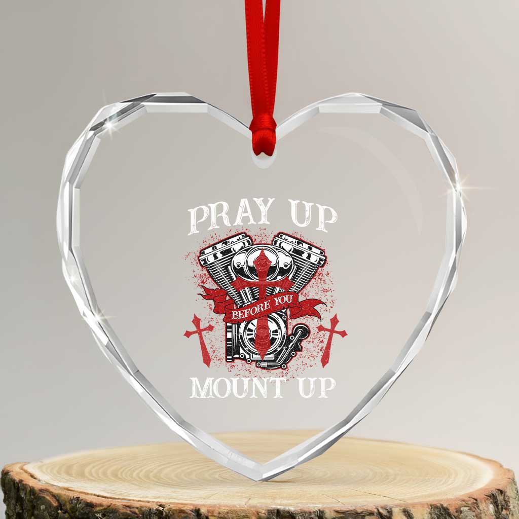 Christian Biker Heart Crystal Glass Ornament Pray Up Before You Mount Up Faith - Wonder Print Shop