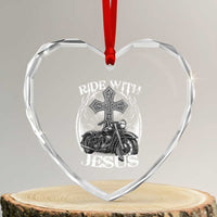 Christian Biker Heart Crystal Glass Ornament Ride With Jesus Religious Faith Motorcycle Rider - Wonder Print Shop