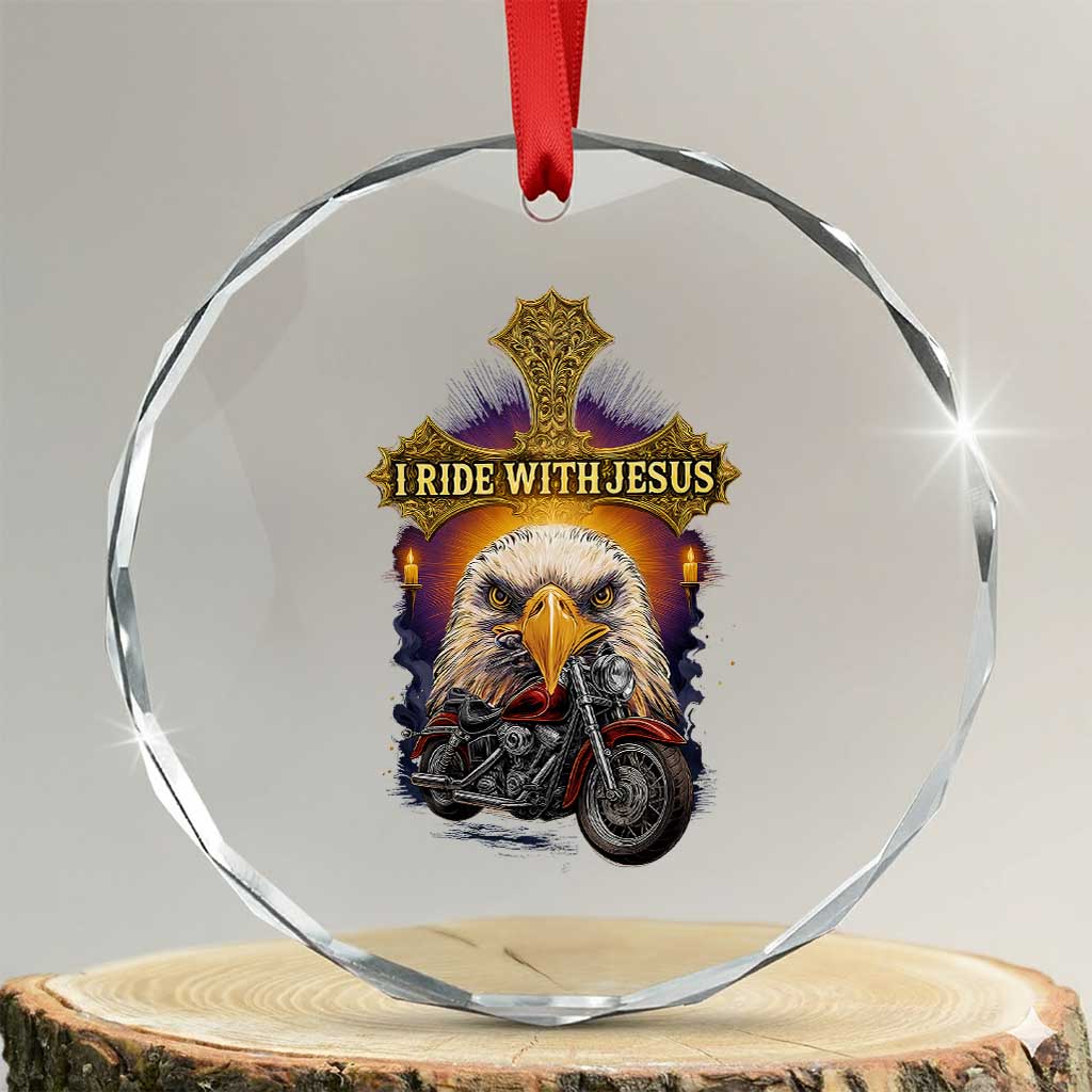 Christian Biker I Ride With Jesus Crystal Glass Ornament Religious Faith Motorcycle Rider Eagle TS11