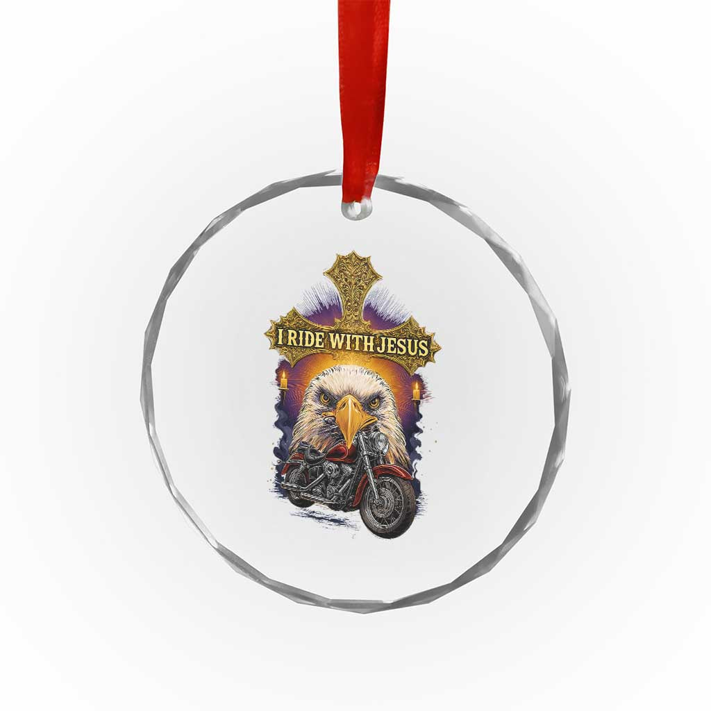 Christian Biker I Ride With Jesus Crystal Glass Ornament Religious Faith Motorcycle Rider Eagle TS11