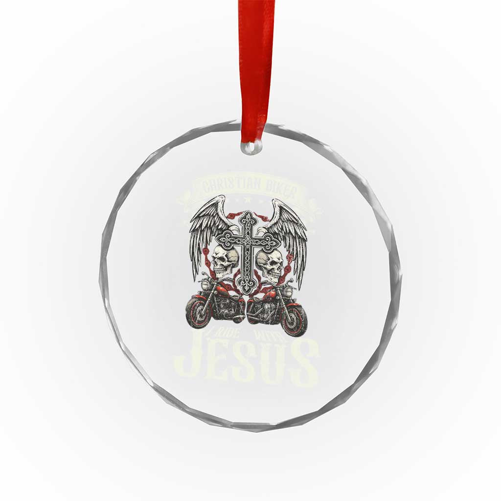 Christian Biker I Ride With Jesus Crystal Glass Ornament Religious Faith Motorcycle Rider Skull - Wonder Print Shop