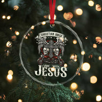 Christian Biker I Ride With Jesus Crystal Glass Ornament Religious Faith Motorcycle Rider Skull - Wonder Print Shop