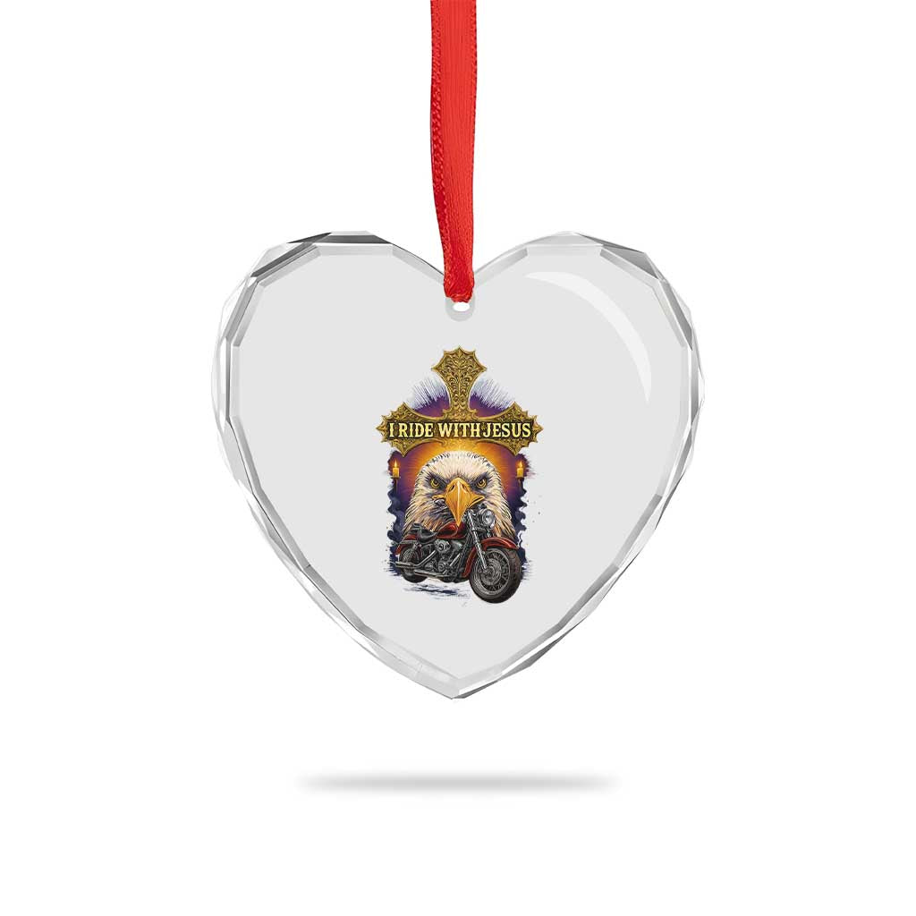 Christian Biker I Ride With Jesus Heart Crystal Glass Ornament Religious Faith Motorcycle Rider Eagle - Wonder Print Shop