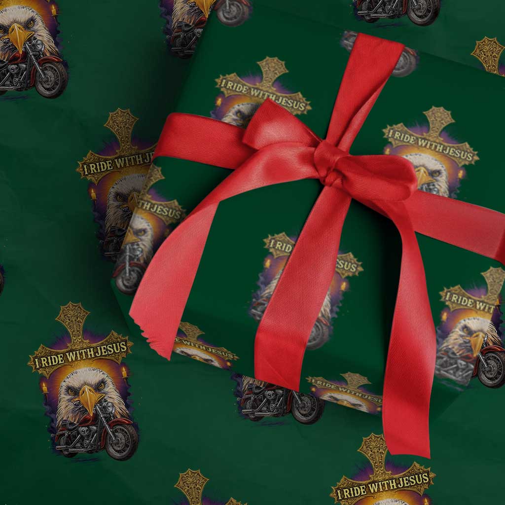 Christian Biker I Ride With Jesus Wrapping Paper Roll Religious Faith Motorcycle Rider Eagle - Wonder Print Shop
