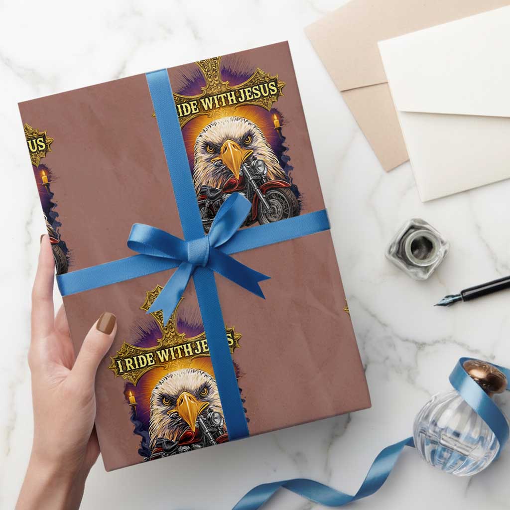 Christian Biker I Ride With Jesus Wrapping Paper Roll Religious Faith Motorcycle Rider Eagle - Wonder Print Shop