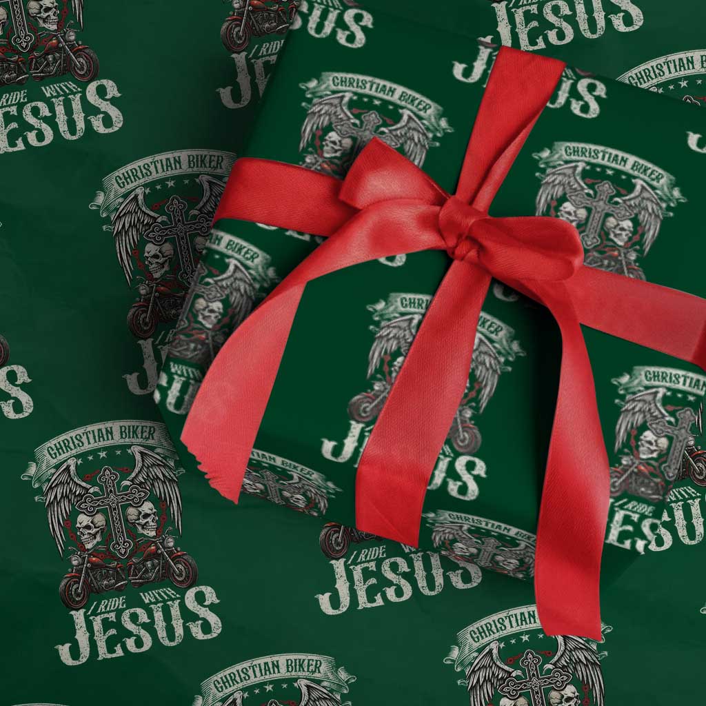 Christian Biker I Ride With Jesus Wrapping Paper Roll Religious Faith Motorcycle Rider Skull - Wonder Print Shop