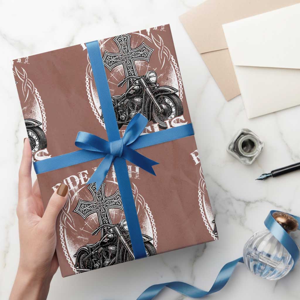 Christian Biker Wrapping Paper Roll Ride With Jesus Religious Faith Motorcycle Rider - Wonder Print Shop