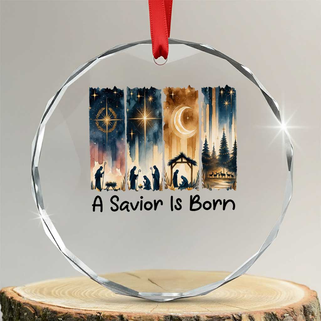 Christian Christmas Crystal Glass Ornament A Savior Is Born Jesus Nativity Scene - Wonder Print Shop