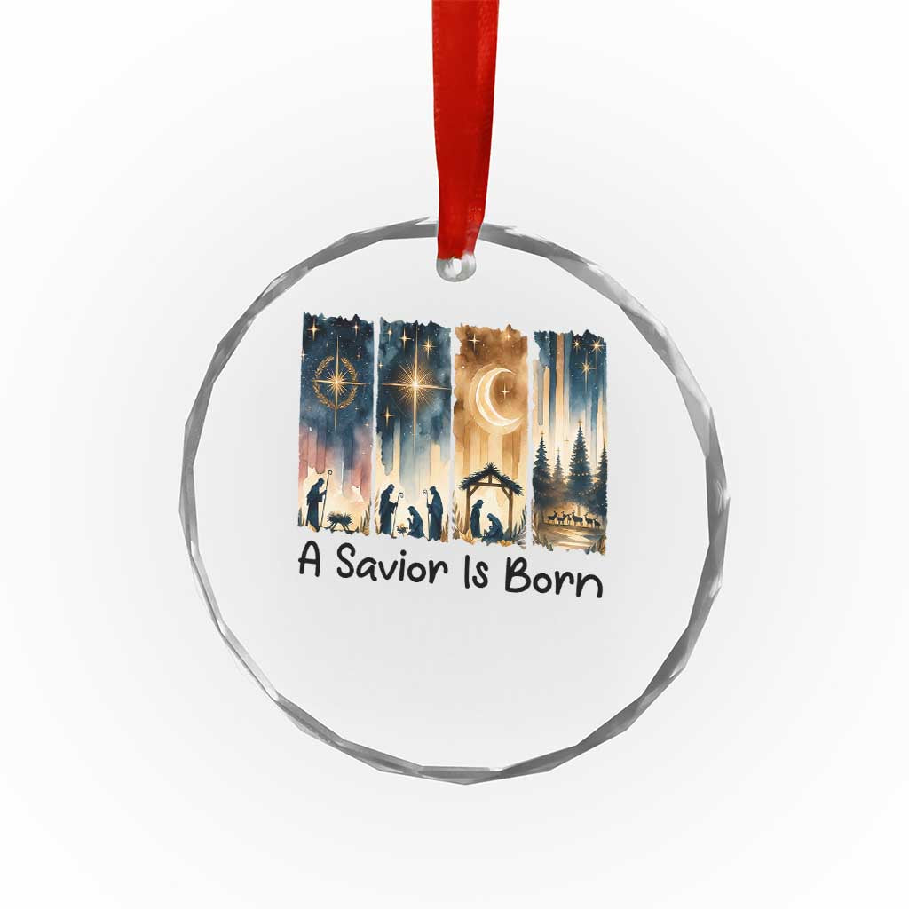 Christian Christmas Crystal Glass Ornament A Savior Is Born Jesus Nativity Scene - Wonder Print Shop