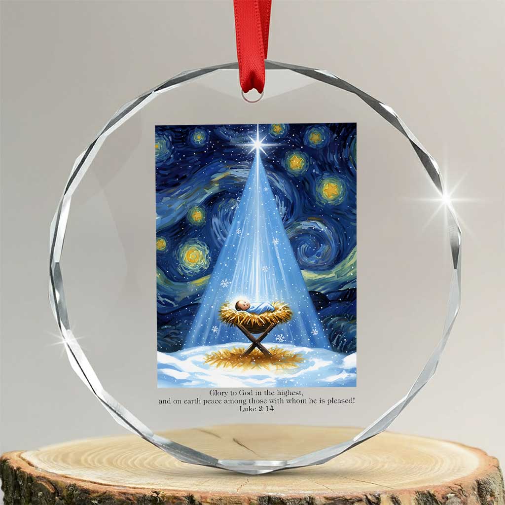 Christian Christmas Crystal Glass Ornament Nativity Scene Jeus Baby Starry Night Xmas - Wonder Print Shop