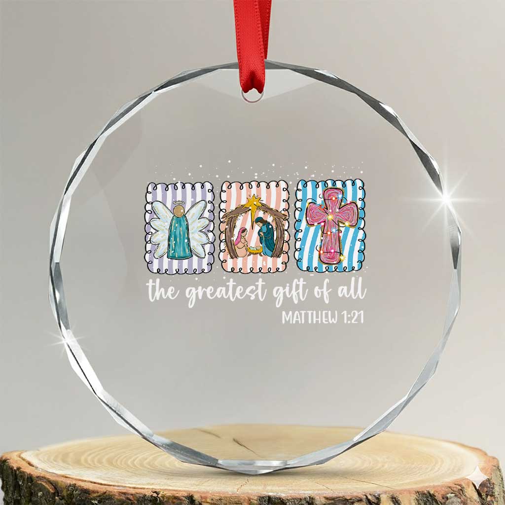 Christian Christmas Crystal Glass Ornament The Greatest Gift Of All Jesus Nativity Scene - Wonder Print Shop