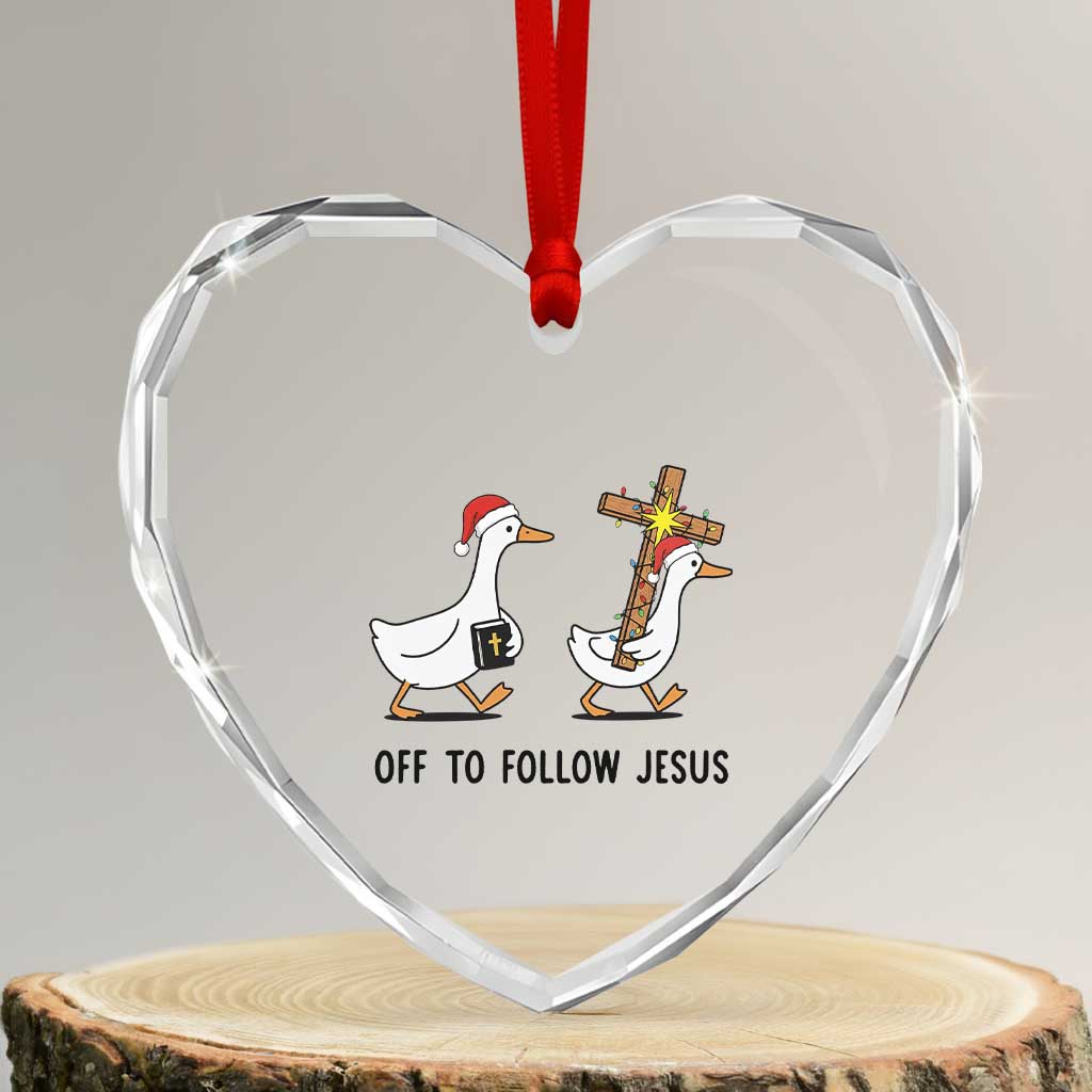 Christian Christmas Goose Heart Crystal Glass Ornament Off To Follow Jesus - Wonder Print Shop
