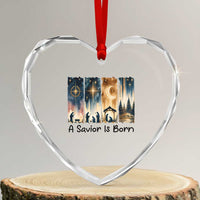 Christian Christmas Heart Crystal Glass Ornament A Savior Is Born Jesus Nativity Scene - Wonder Print Shop