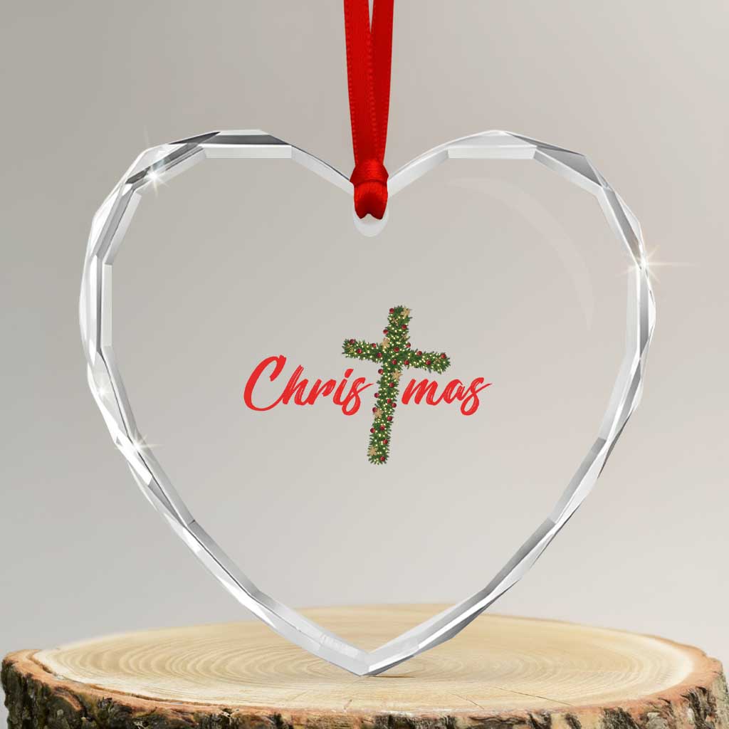 Christian Christmas Heart Crystal Glass Ornament Cross Lights Faith - Wonder Print Shop
