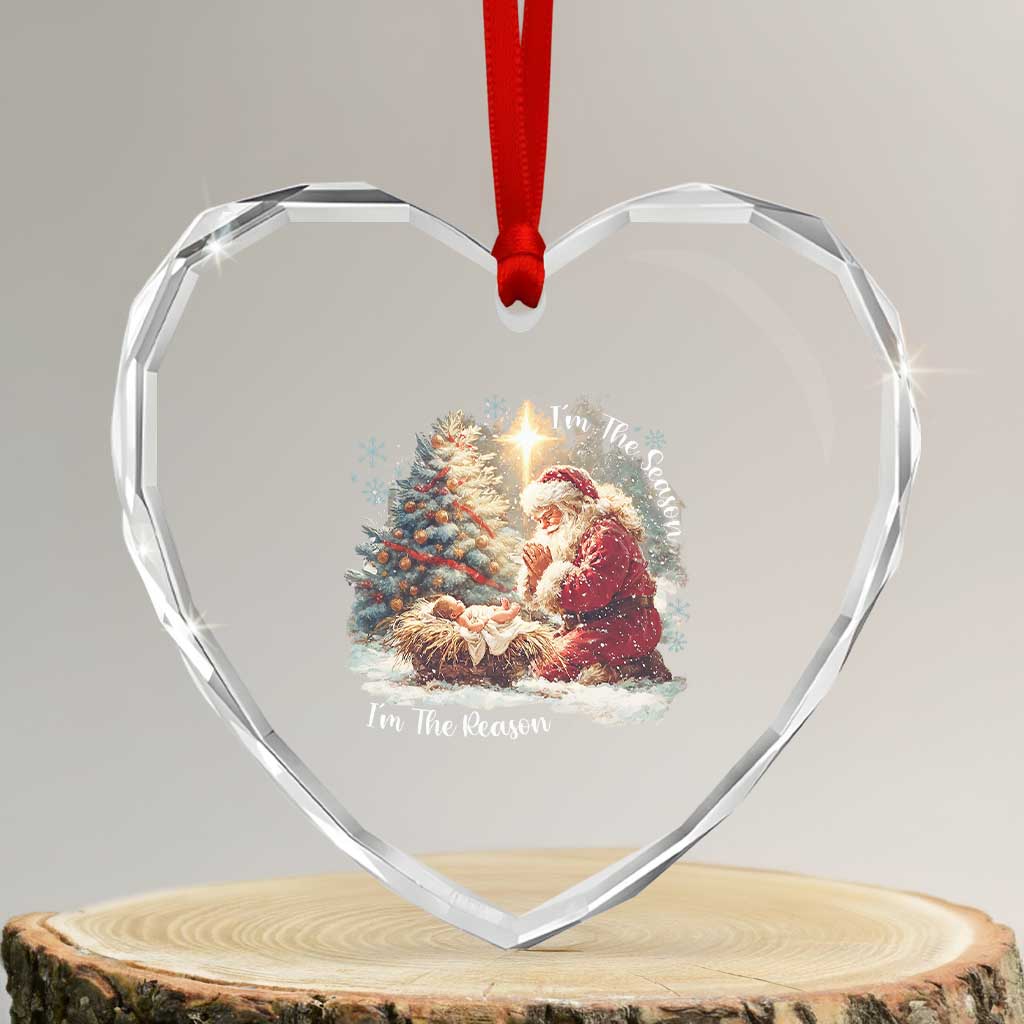 Christian Christmas Heart Crystal Glass Ornament Jesus I Am The Reason Santa I Am The Season - Wonder Print Shop