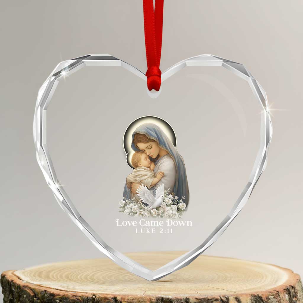 Christian Christmas Heart Crystal Glass Ornament Love Came Down Luke 2:11 - Wonder Print Shop