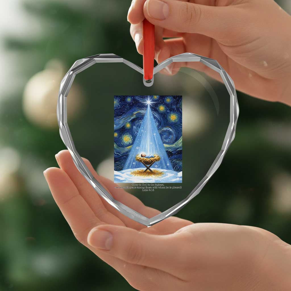 Christian Christmas Heart Crystal Glass Ornament Nativity Scene Jeus Baby Starry Night Xmas - Wonder Print Shop