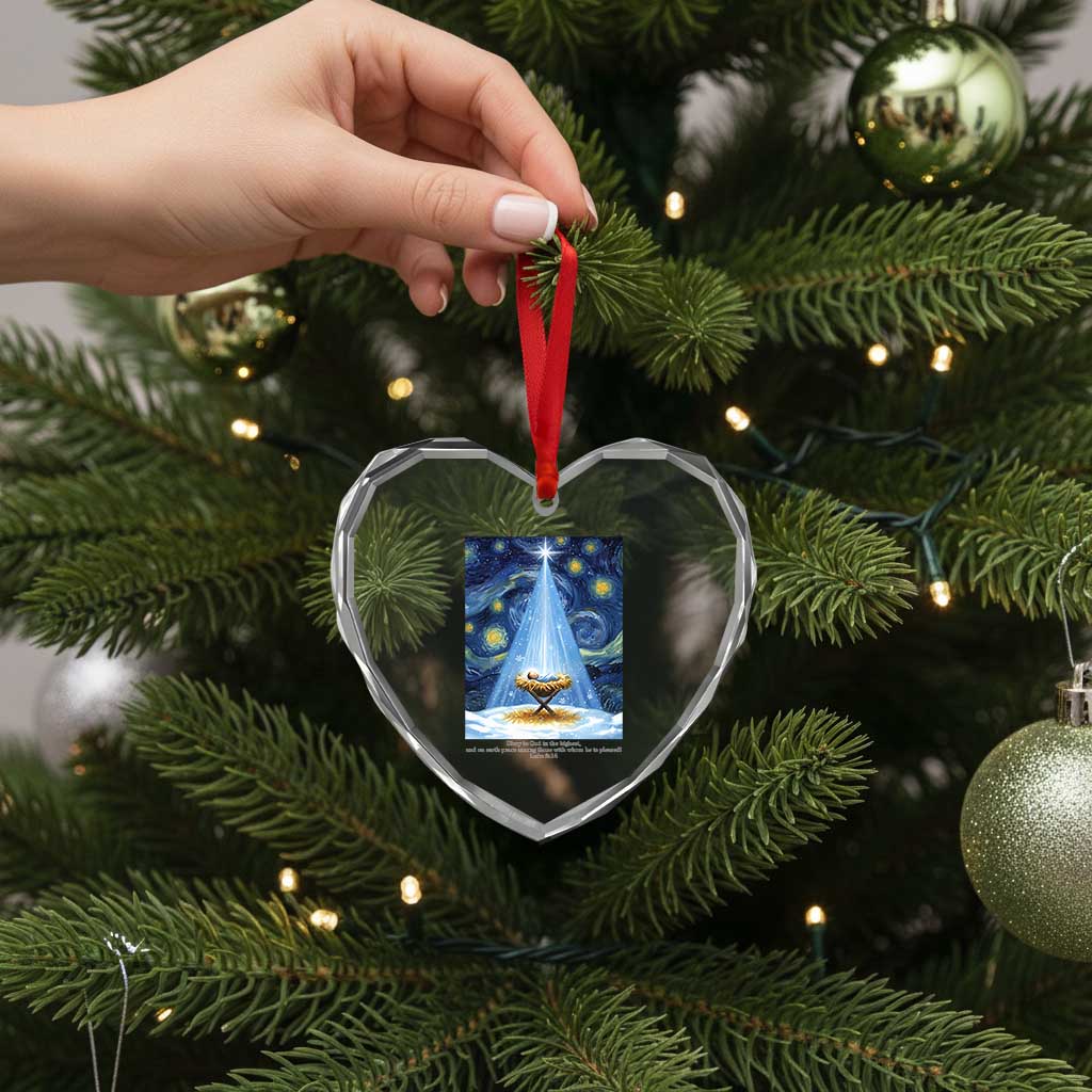 Christian Christmas Heart Crystal Glass Ornament Nativity Scene Jeus Baby Starry Night Xmas - Wonder Print Shop