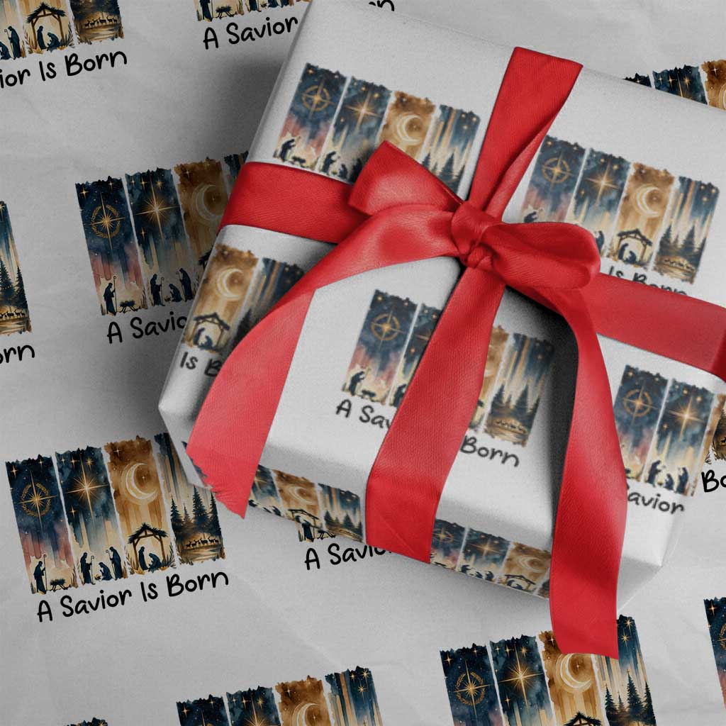 Christian Christmas Wrapping Paper Roll A Savior Is Born Jesus Nativity Scene - Wonder Print Shop
