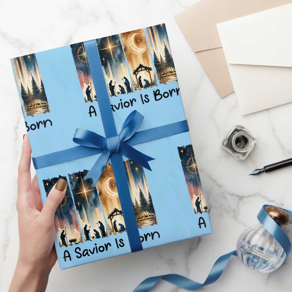 Christian Christmas Wrapping Paper Roll A Savior Is Born Jesus Nativity Scene - Wonder Print Shop