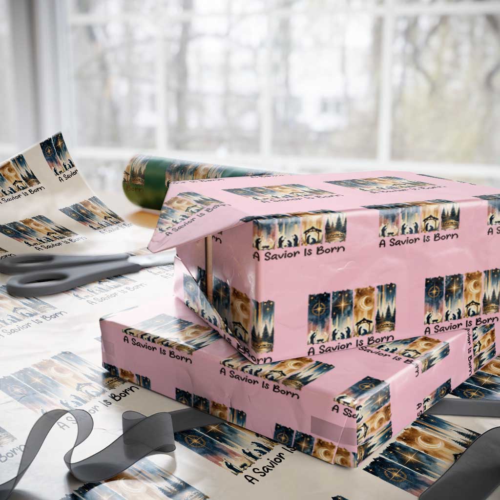 Christian Christmas Wrapping Paper Roll A Savior Is Born Jesus Nativity Scene - Wonder Print Shop