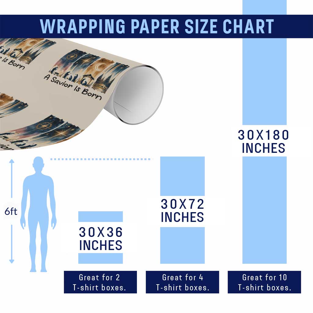 Christian Christmas Wrapping Paper Roll A Savior Is Born Jesus Nativity Scene - Wonder Print Shop