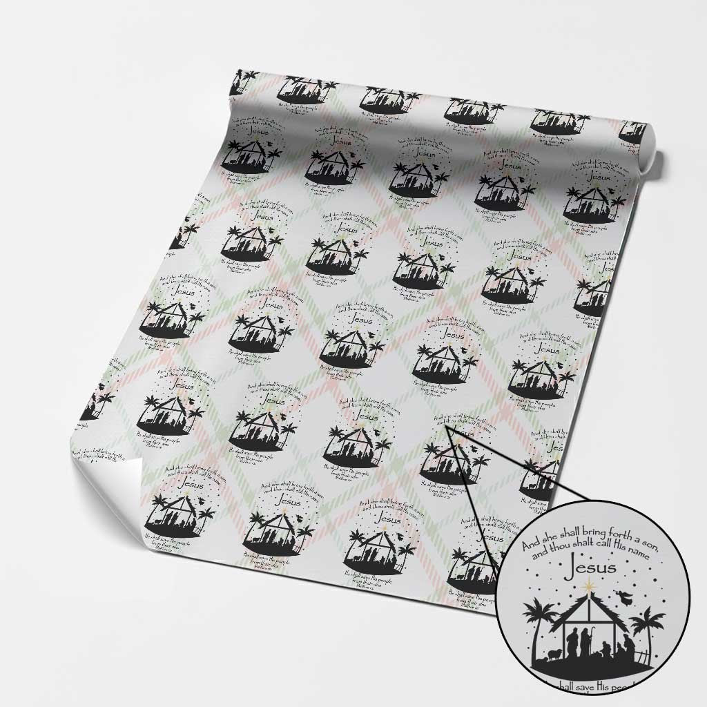 Christian Christmas Wrapping Paper Roll And She Shall Bring Forth A Son And Thou Shalt Call His Name Jesus - Wonder Print Shop