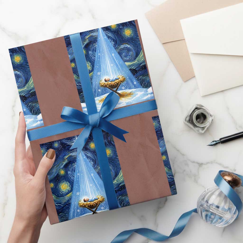 Christian Christmas Wrapping Paper Roll Nativity Scene Jeus Baby Starry Night Xmas - Wonder Print Shop