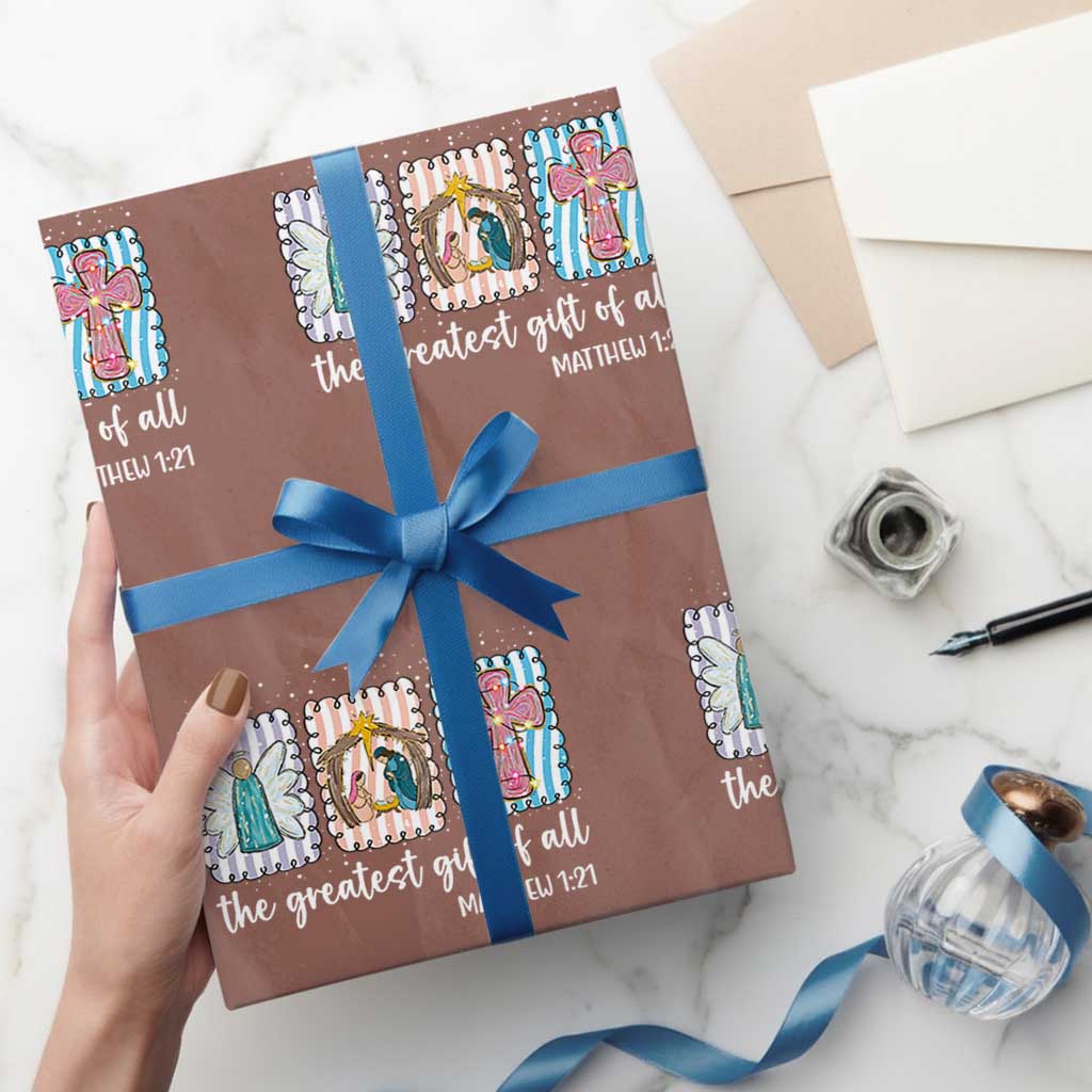 Christian Christmas Wrapping Paper Roll The Greatest Gift Of All Jesus Nativity Scene - Wonder Print Shop