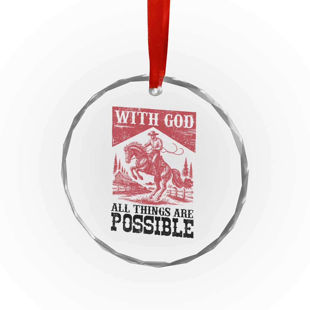 Christian Cowboy Crystal Glass Ornament Vintage Christian All Things Are Possible Encouraging Bible Verse