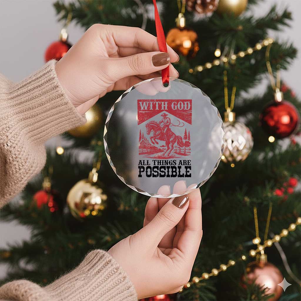 Christian Cowboy Crystal Glass Ornament Vintage Christian All Things Are Possible Encouraging Bible Verse