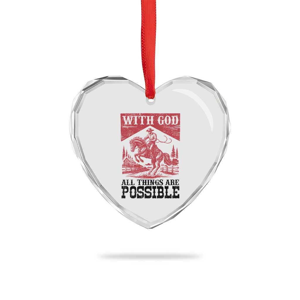 Christian Cowboy Heart Crystal Glass Ornament Vintage Christian All Things Are Possible Encouraging Bible Verse