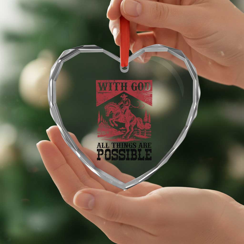 Christian Cowboy Heart Crystal Glass Ornament Vintage Christian All Things Are Possible Encouraging Bible Verse
