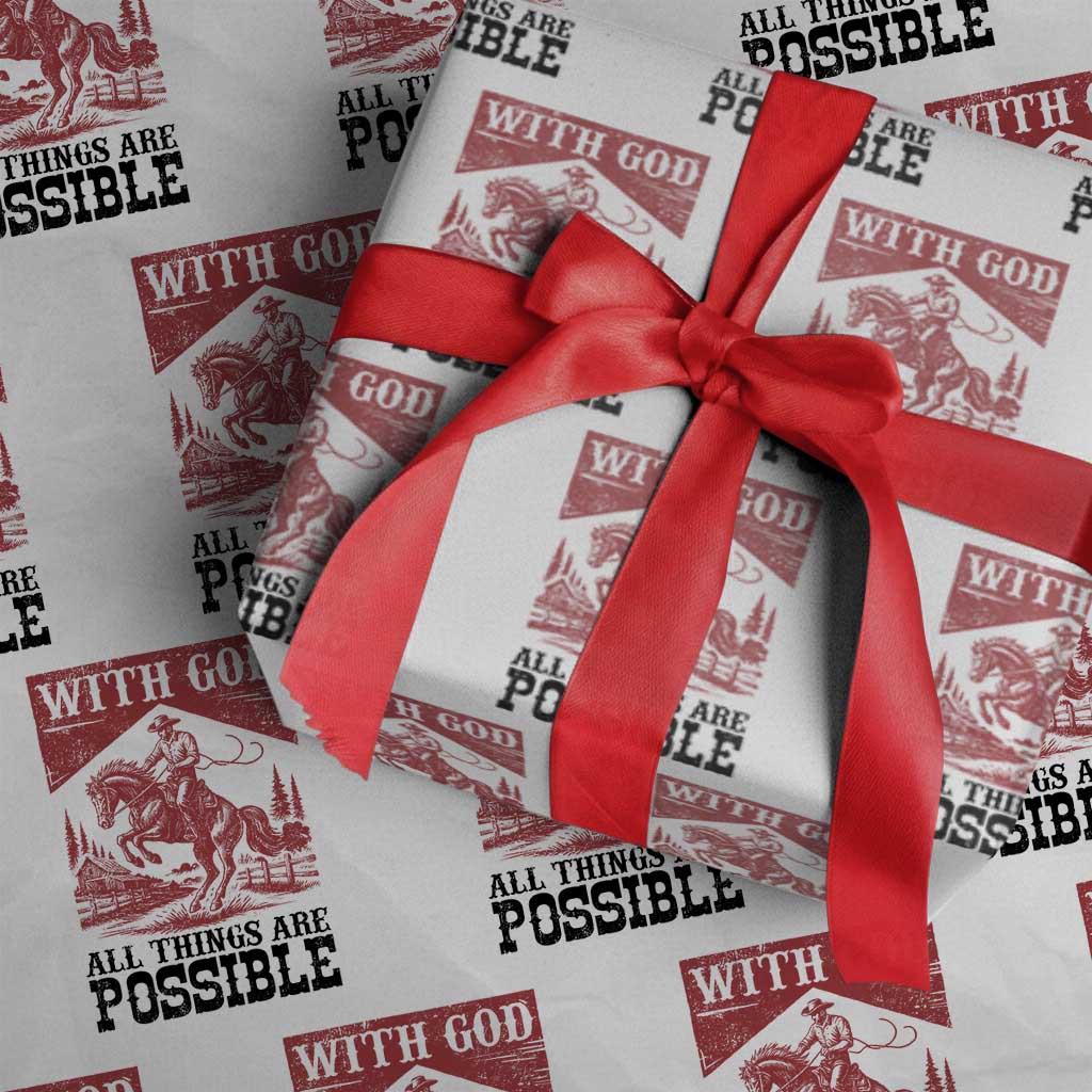 Christian Cowboy Wrapping Paper Roll Vintage Christian All Things Are Possible Encouraging Bible Verse