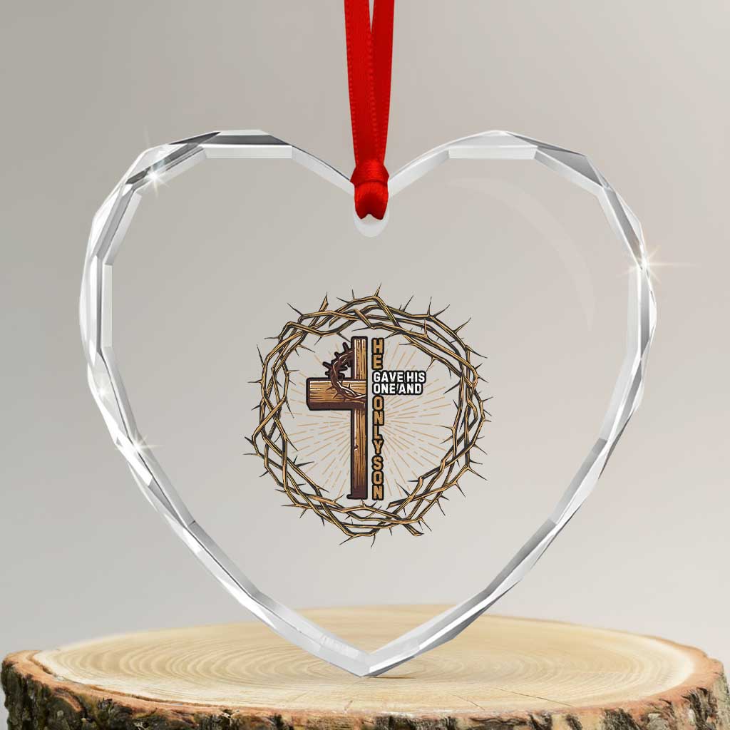 Christian Cross Heart Crystal Glass Ornament Bible John 3:16 Jesus He Gave His Only Son Jesus Christian - Wonder Print Shop