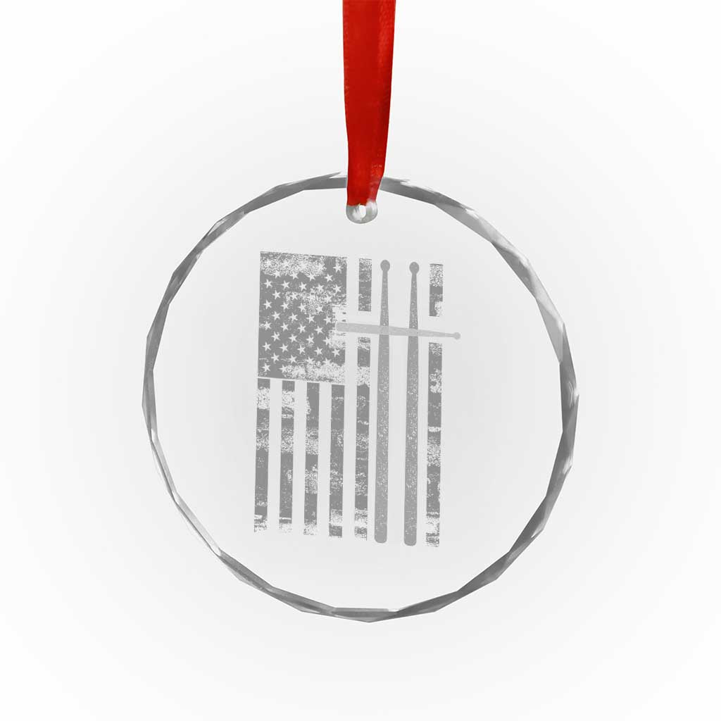 Christian Drummer Crystal Glass Ornament American Flag Drumsticks Religious Faith Cross Patriotic