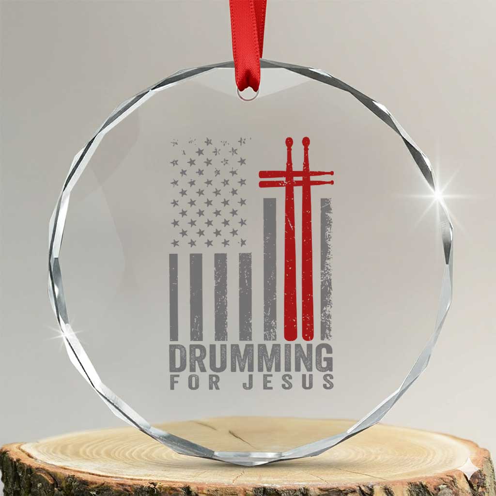 Christian Drummer Crystal Glass Ornament Drumming For Jesus Cross USA Flag Percussionist