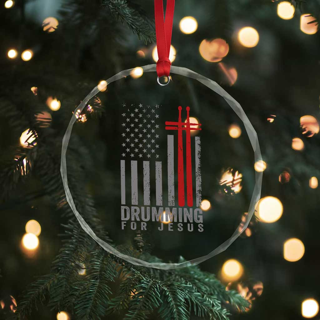 Christian Drummer Crystal Glass Ornament Drumming For Jesus Cross USA Flag Percussionist
