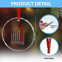 Christian Drummer Crystal Glass Ornament Drumming For Jesus Cross USA Flag Percussionist