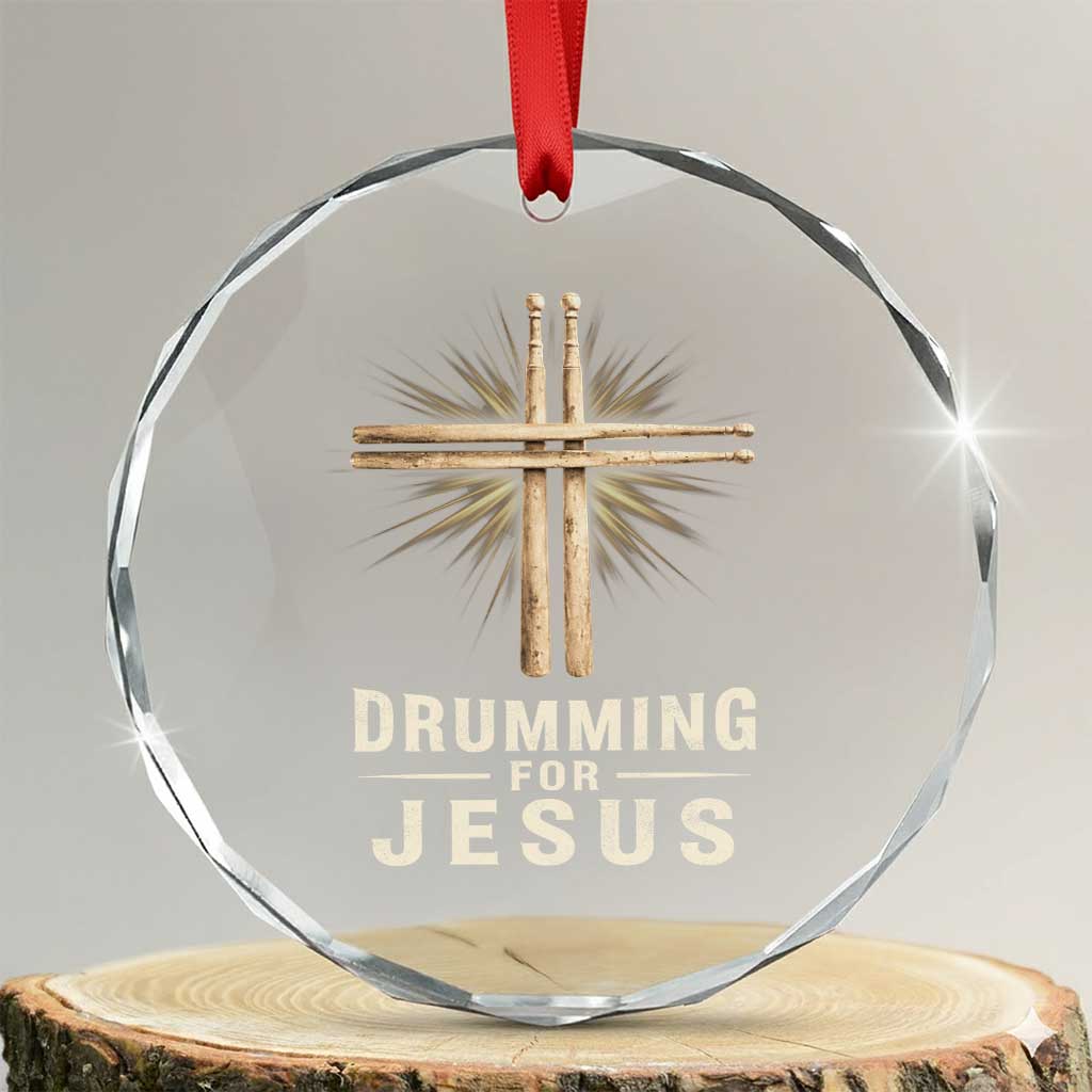 Christian Drummer Crystal Glass Ornament Drumming For Jesus Drumstick Cross Percussionist