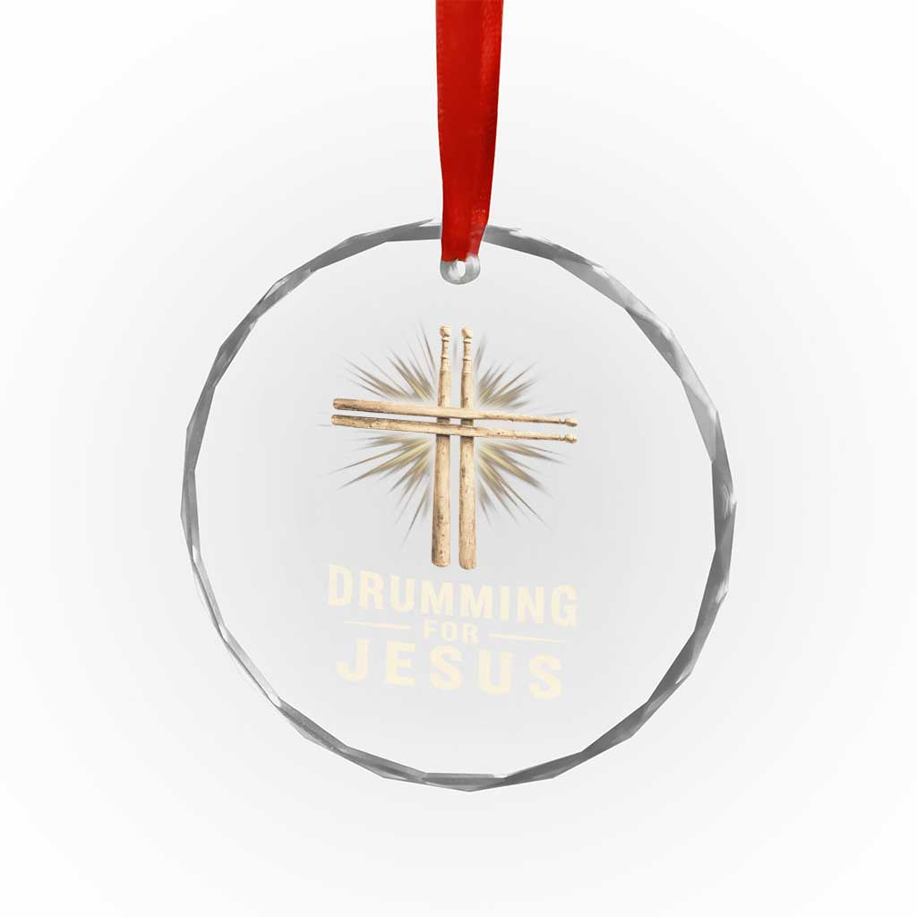 Christian Drummer Crystal Glass Ornament Drumming For Jesus Drumstick Cross Percussionist