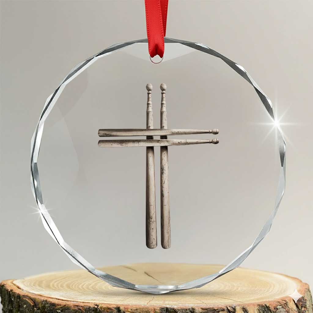 Christian Drummer Crystal Glass Ornament Drumstick Cross Rock Music Lover Gift - Wonder Print Shop
