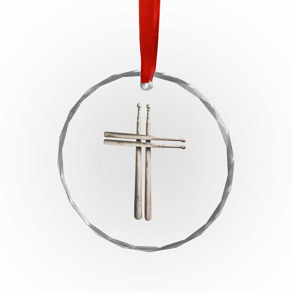 Christian Drummer Crystal Glass Ornament Drumstick Cross Rock Music Lover Gift - Wonder Print Shop