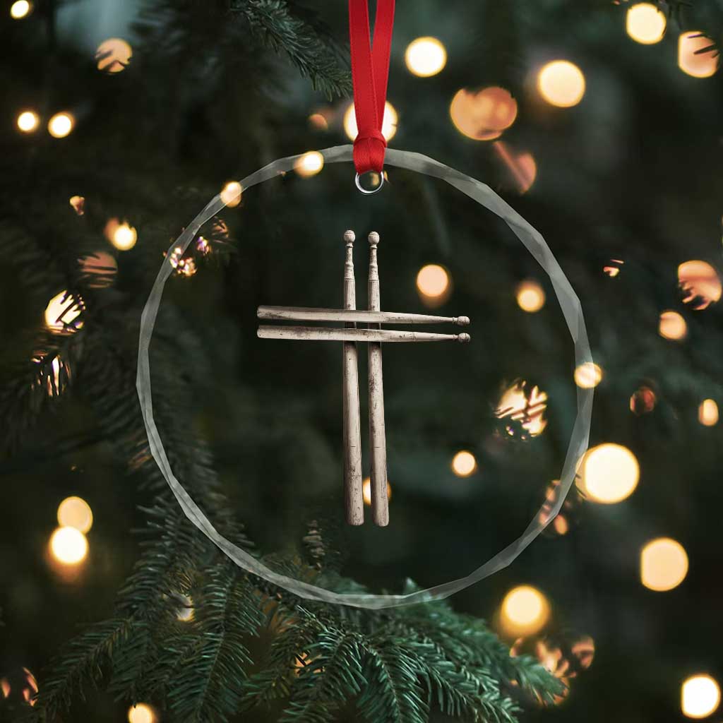 Christian Drummer Crystal Glass Ornament Drumstick Cross Rock Music Lover Gift - Wonder Print Shop