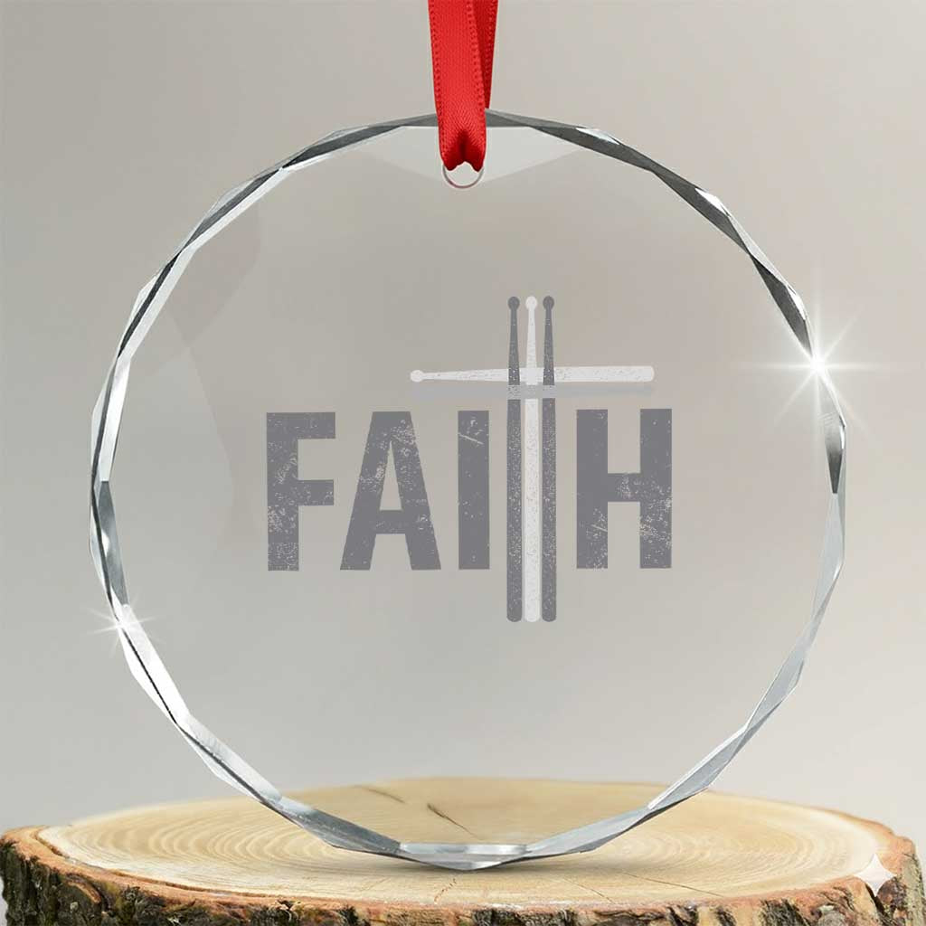 Christian Drummer Crystal Glass Ornament Faith Drum Stick Cross